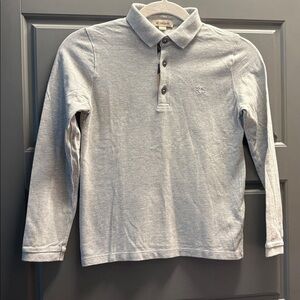 Authentic Burberry Boys Light Gray long-sleeved polo shirt NWOT 100% COTTON